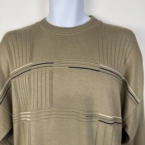 Vintage Protege Collection Sweater Men XL Tan Geometric Knit Acrylic Crewneck LS